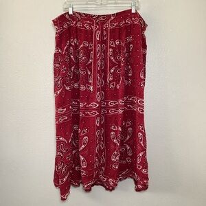Vintage Red Paisley Bandana Print Boho Western Cowgirl Drawstring Midi Skirt L